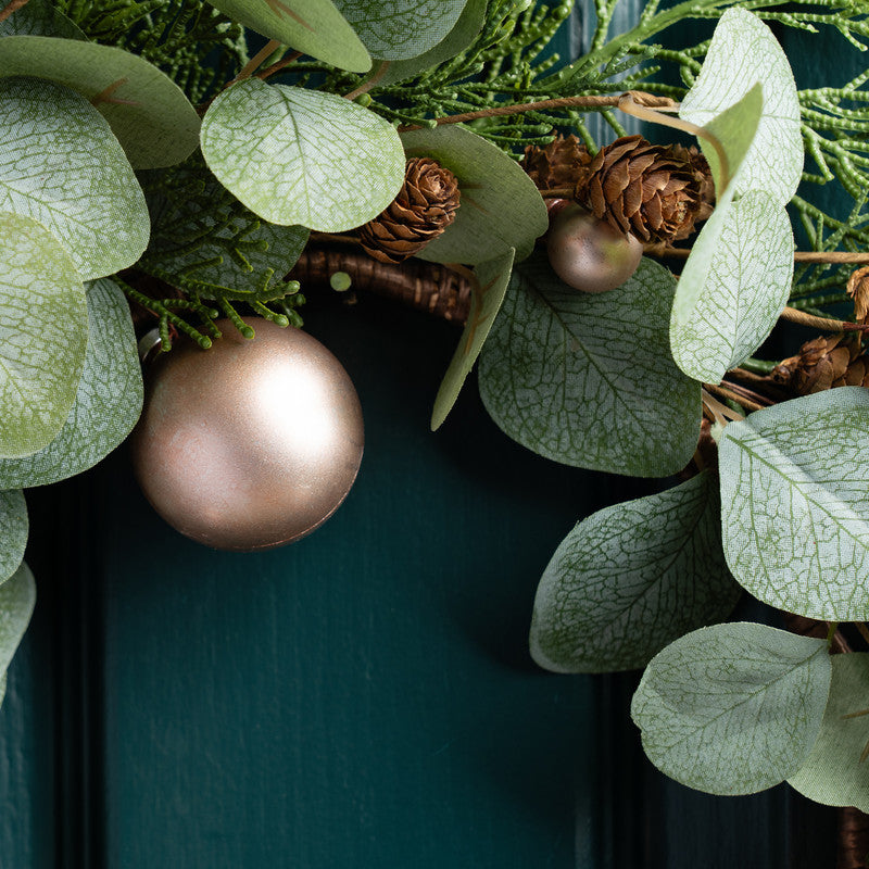 Eucalyptus & Bronze Bauble Wreath 45cm